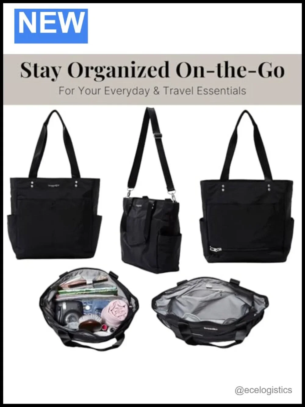 Lightweight Nylon Tote with Luggage Sleeve, Machine Washable, Zip Closure
